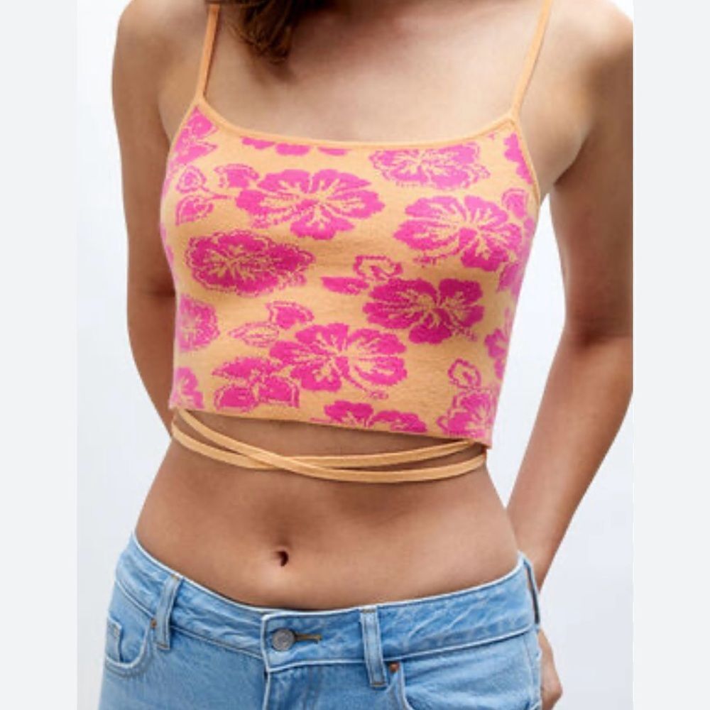 PacSun | LA Hearts Strappy Sweater Tank, Orange/Pink, floral print, NWOT, small